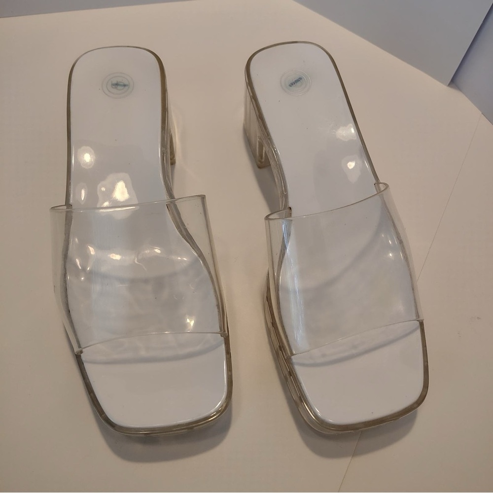 Clear Urban Outfitters 90’s Y2K Heels Jelly Chunky Clueless Womens Sz 8 - Picture 2 of 10
